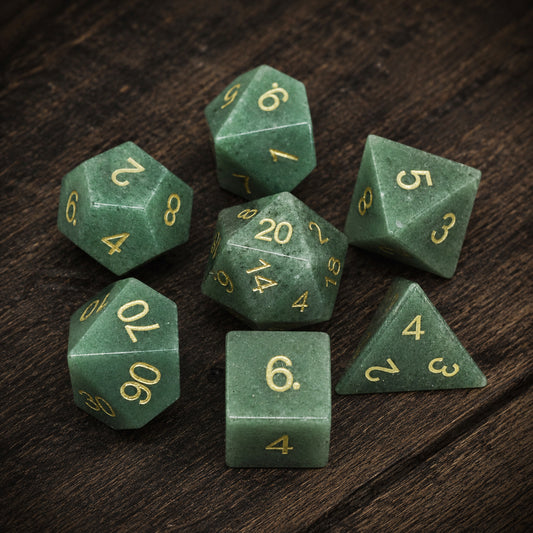 Ensemble de 7 dés de pierres précieuses d’aventurine naturelle