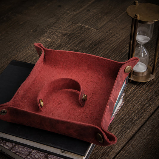 Handmade Leather Dice Tray_Red Square