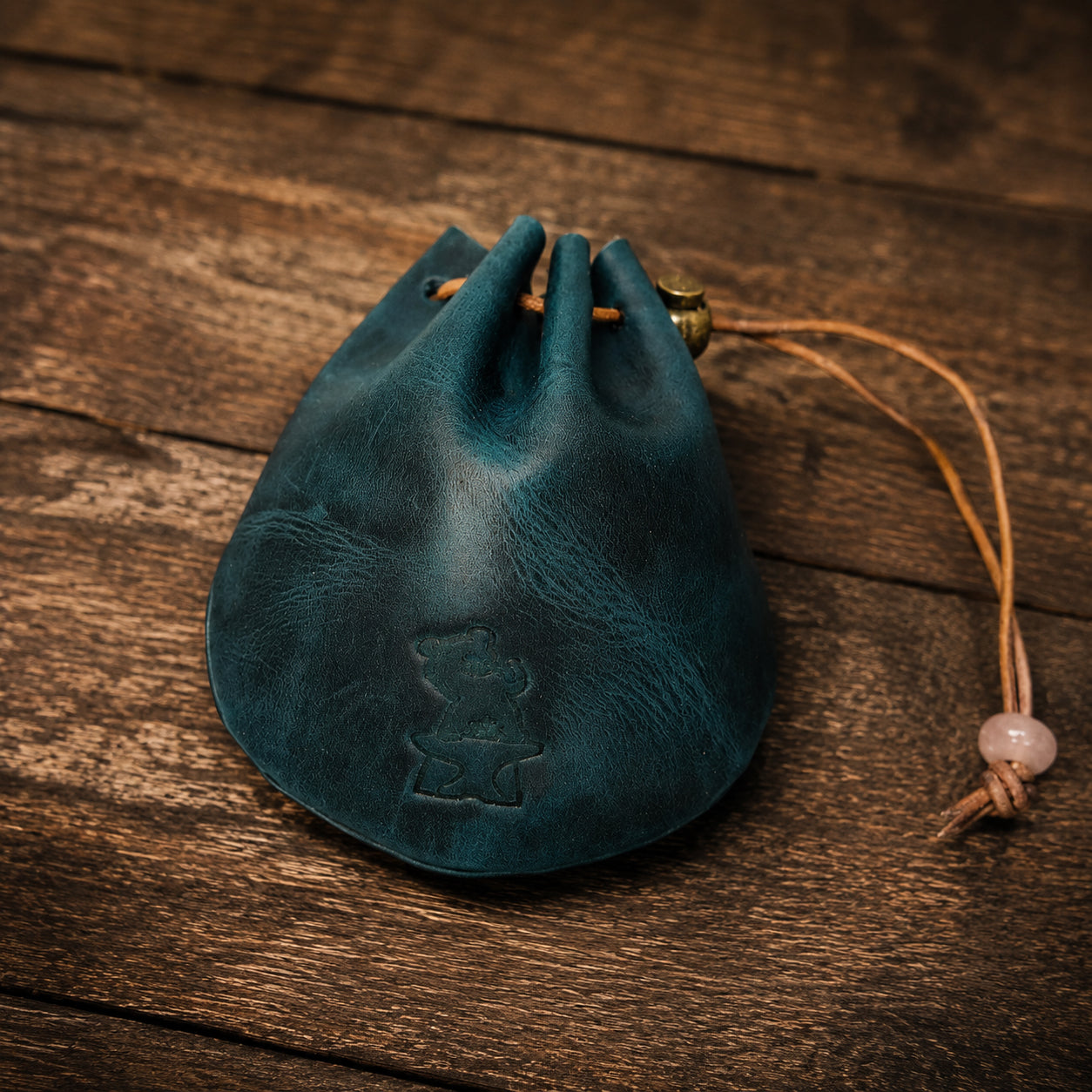 Borsa per dadi in pelle blu scuro per 4 set di dadi