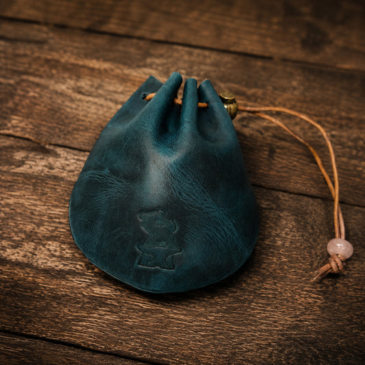 Dark Blue Leather Dice Bag for 4 sets of dice