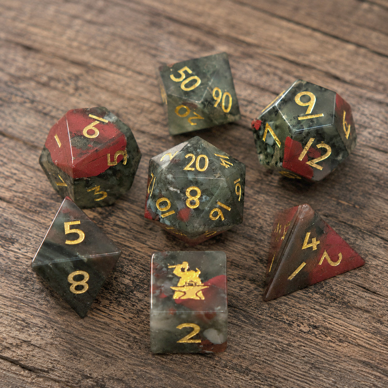 Set di dadi in pietra preziosa naturale di sangue sanguigno di 7 D6 con logo