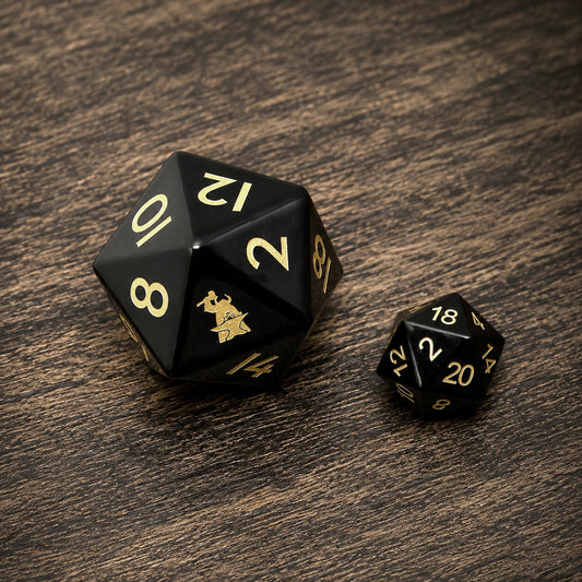 Natural Obsidian Large D20 Gemstone Dice with Forgic Logo