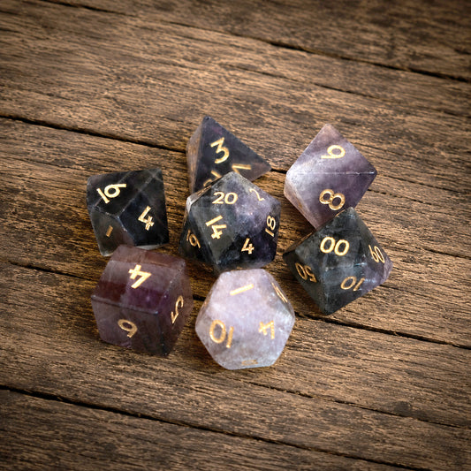 Natural Fluorite Gemstone Dice Set of 7