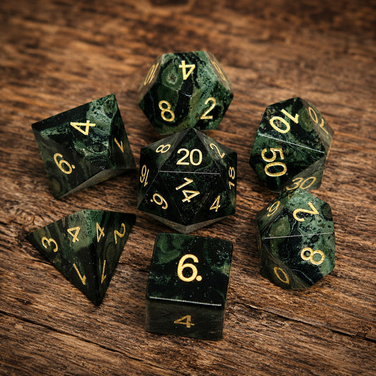 Lot de 7 dés en jaspe Kambaba naturel, jeux de rôle et jeux de cartes, cadeau pour joueur
