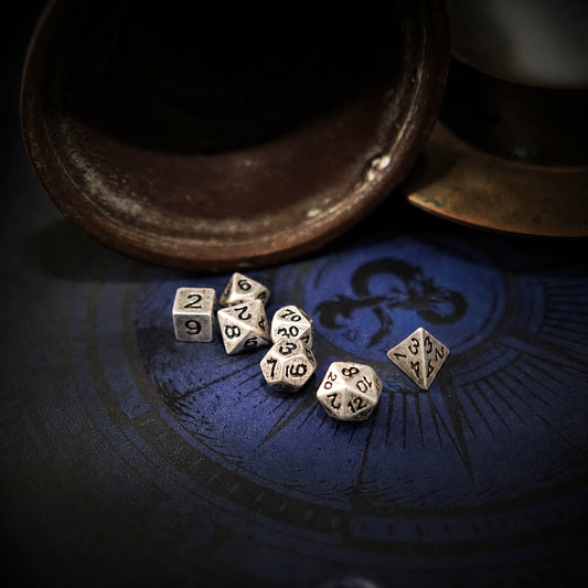 Vintage Mini Metal Dice Set - Silver Colour