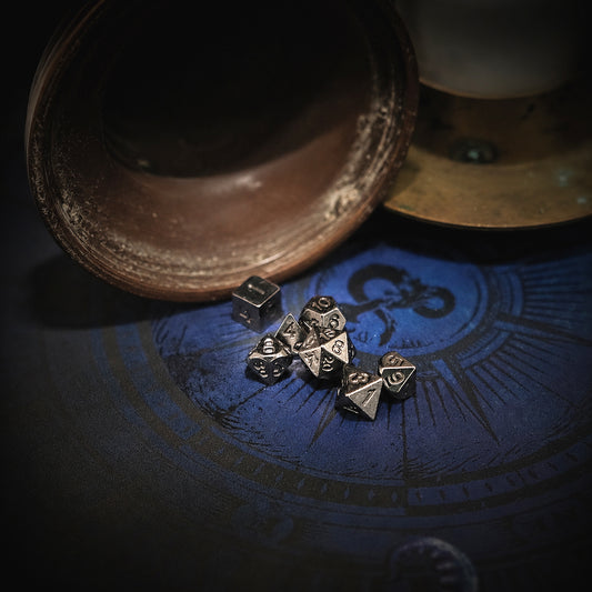 Vintage Mini Metal Dice Set - Antique Nickel