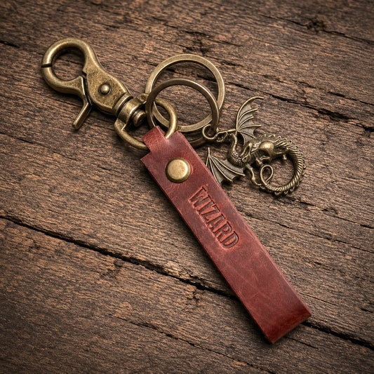 Personalized D&D Leather key rings_Red