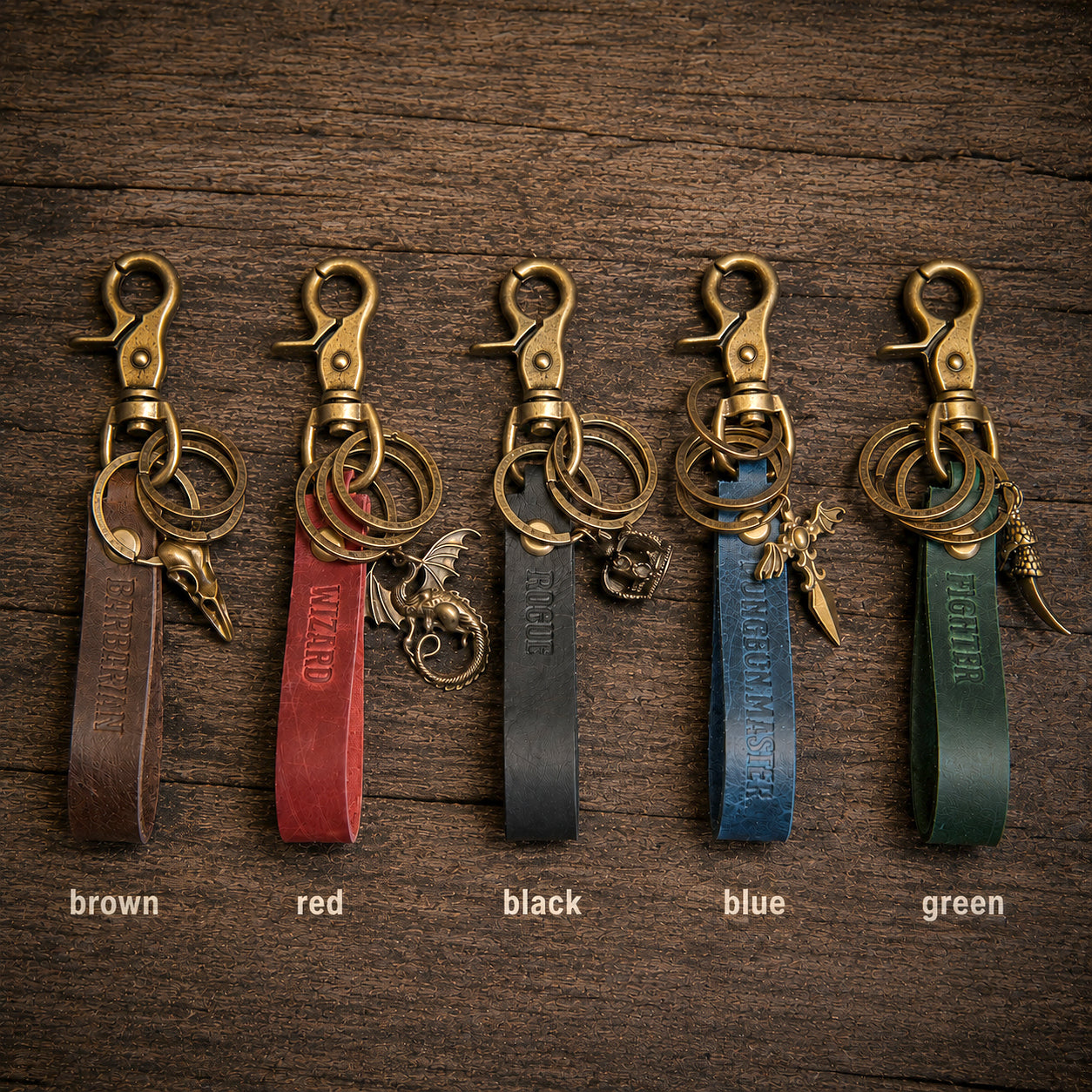 Personalized D&D Leather key rings_Green