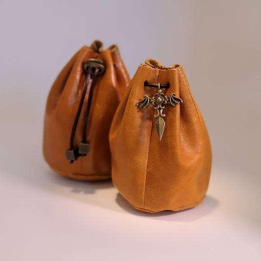 Leather Dice Bag Yellow Suitable For 5-6 Sets Of Dice. Game accessories for table-top game, board game and rpg. Gift for game lover