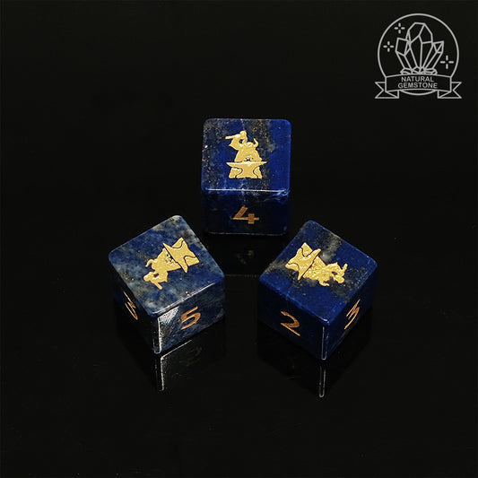 Natural Lapis Lazuli Gemstone D6 Dice. Game accessories for table-top game, board game and rpg. Gift for game lover