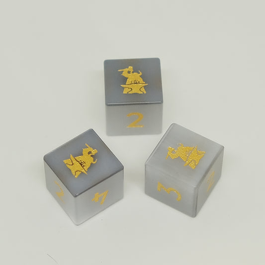 Grey Cat's Eye D6 Dice Set of 3 with Logo Gemstone D6 Dice for Dice Game RPG Game Board Game Table-Top Game