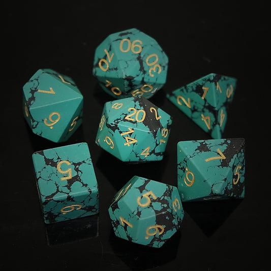  Synthetic Green Turquoise Dice Set Gemstone Dice Set of 7. Game accessories for table-top game, board game and rpg game lover