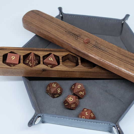 COMBO / Sandstone Gemstone Dice Set Wooden Box Combo / Dice Set of 7 / Black Cherry Wood Box / Dice Tray. Game accessories for table-top game, board game and rpg games