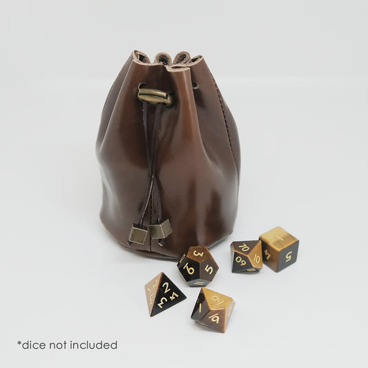 Leather Dice Bag Brown Suitable For 5-6 Sets Of Dice. Copper accessories are optional. Game accessories for table-top game, board game and rpg. Gift for game lover