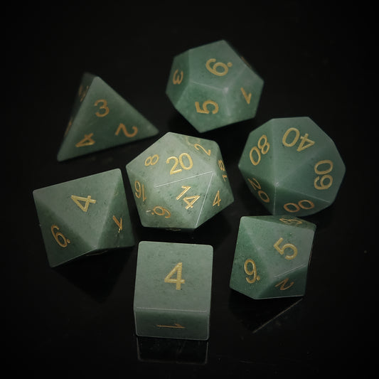 Natural Aventurine Gemstone Dice Set of 7. Game accessories for table-top game, board game and rpg. Gift for game lover