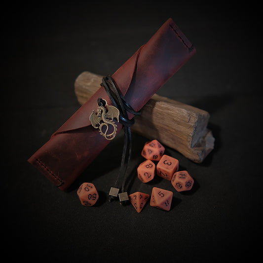 Combo / Handmade Leather Dice Bag / Stain Dice Set / Vintage Dice Set And Dice Bag / Blood Red Dice Combo