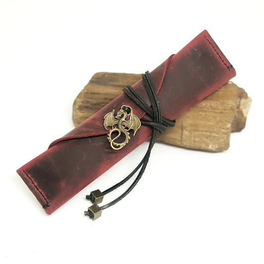 Handmade Leather Dice Bag Metal Dragon Suitable For 1 Sets Of Dice / Vintage Blood Red Dice Bag / Pancil Case