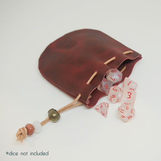 Handmade Leather Dice Bag Suitable For 4 Sets Of Dice Dark Red Dice Bag. Game accessories for table-top game, board game and rpg games