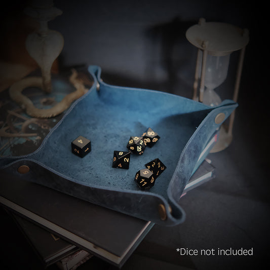 Handmade Leather Dice Tray, Dice Rolling Tray, Dark Blue Leather Dice Rolling Mat, Dice for RPG Games, Rolling Tray for Dice Game