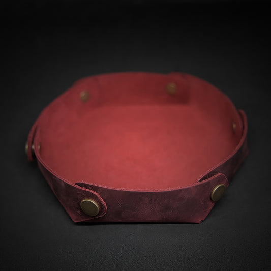 Handmade Leather Dice Tray, Dice Rolling Tray, Dark Red Leather Dice Rolling Mat, Dice for RPG Games, Rolling Tray for Dice Game