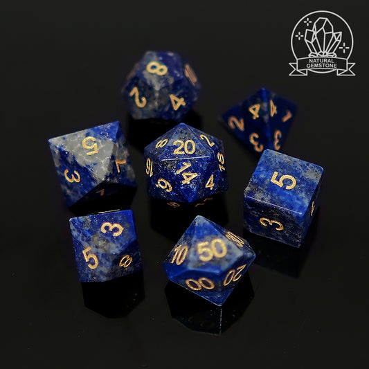 Lapis Lazuli Natural Gemstone Dice Set of 7. Game accessories for table-top game, board game and rpg. Gift for game lover