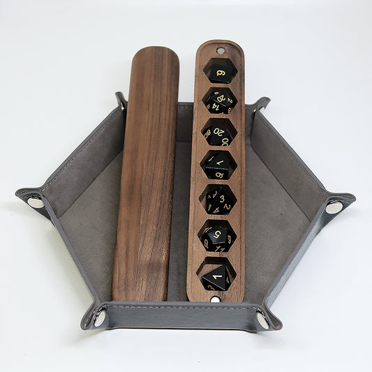 Obsidian Gemstone Dice Set Wooden Box Combo / Dice Set of 7 / Black Cherry Wood Box / Dice Tray