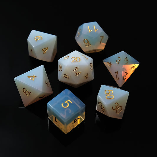 Opalite Dice Set Gemstone Dice Set of 7 for DND Dice Game Board Game for board game, dice game, table-top game, gift for gamer